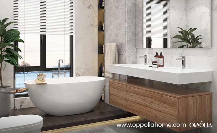 Contemporary Wall Hung Vanity Unit with Double Sink OBV22-PH