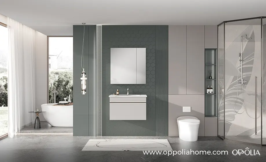 Modern Gray Wall-Mounted Bathroom Vanity with Mirror Cabinet - OBV24L03