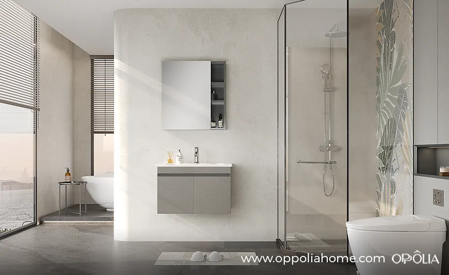 Modern Minimalist Gray Wall-Mounted Bathroom Vanity with Storage - BLWY24001
