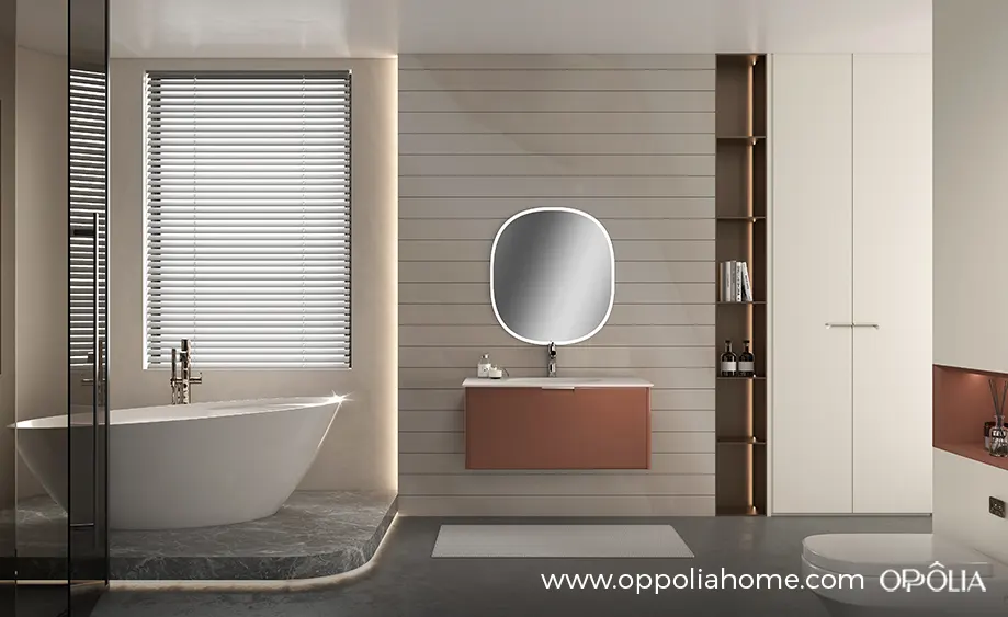Modern Terracotta Floating Bathroom Vanity with LED Backlit Mirror - OBV24L06