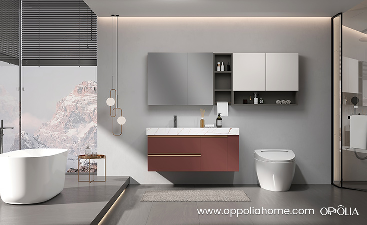 Red and White Bathroom Vanity BLWY23001