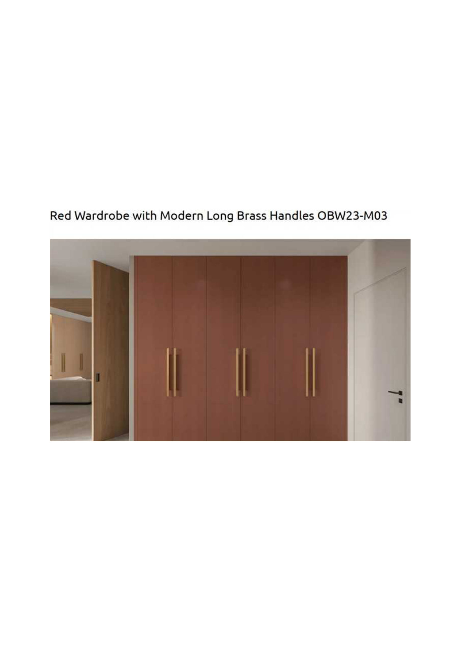 Red Wardrobe with Modern Long Brass Handles OBW23-M03