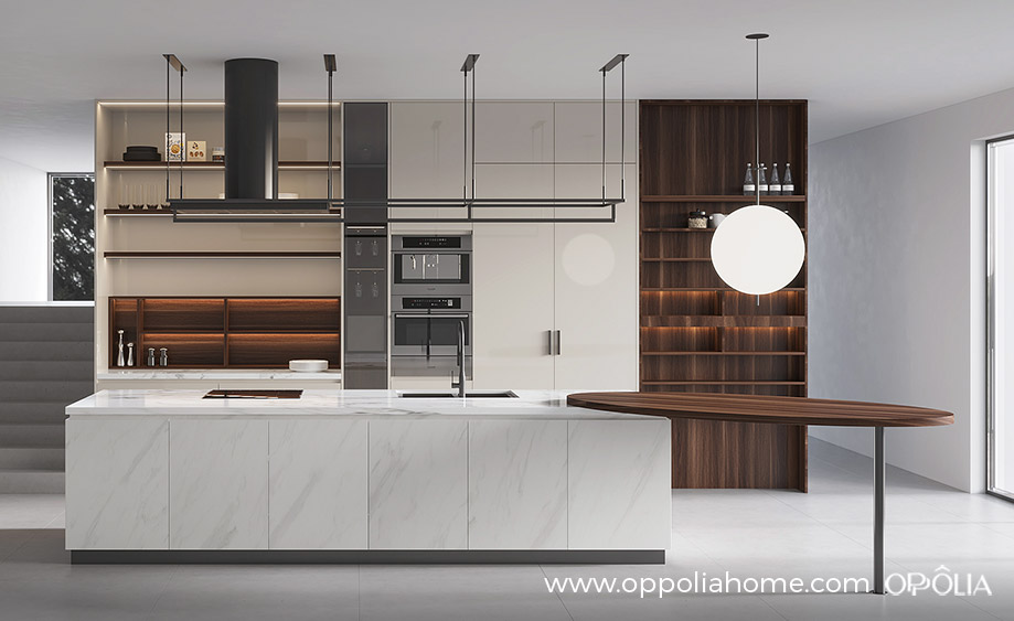 Cream Kitchen Cabinets with White Island OBK23-L05