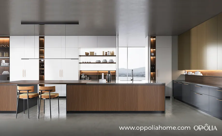 Double Island Kitchen Design for Long Kitchen Layout OBK23-L11