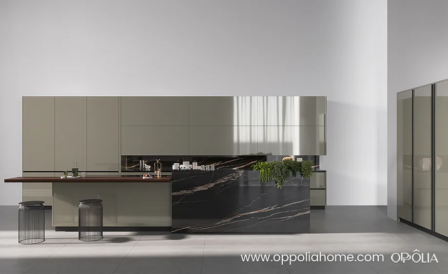 High Gloss Metallic Champagne Kitchen Cabinets OBK23-L09