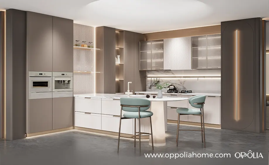 Moqi Series Modern Elegant Kitchen Cabinets with Island Table - OBK24L06