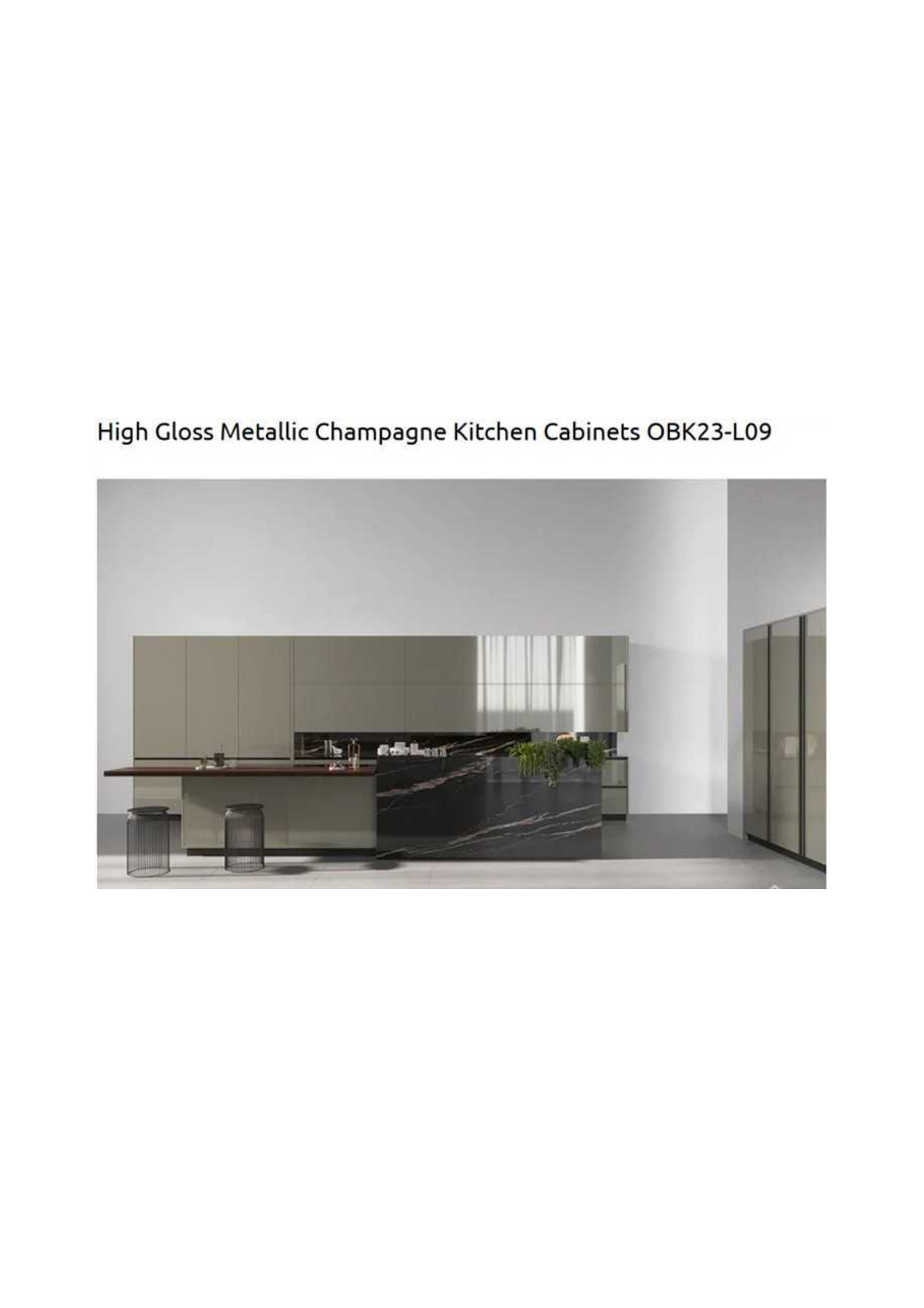 High-Gloss Metallic Champagne Kitchen Cabinets OBK23-L09b