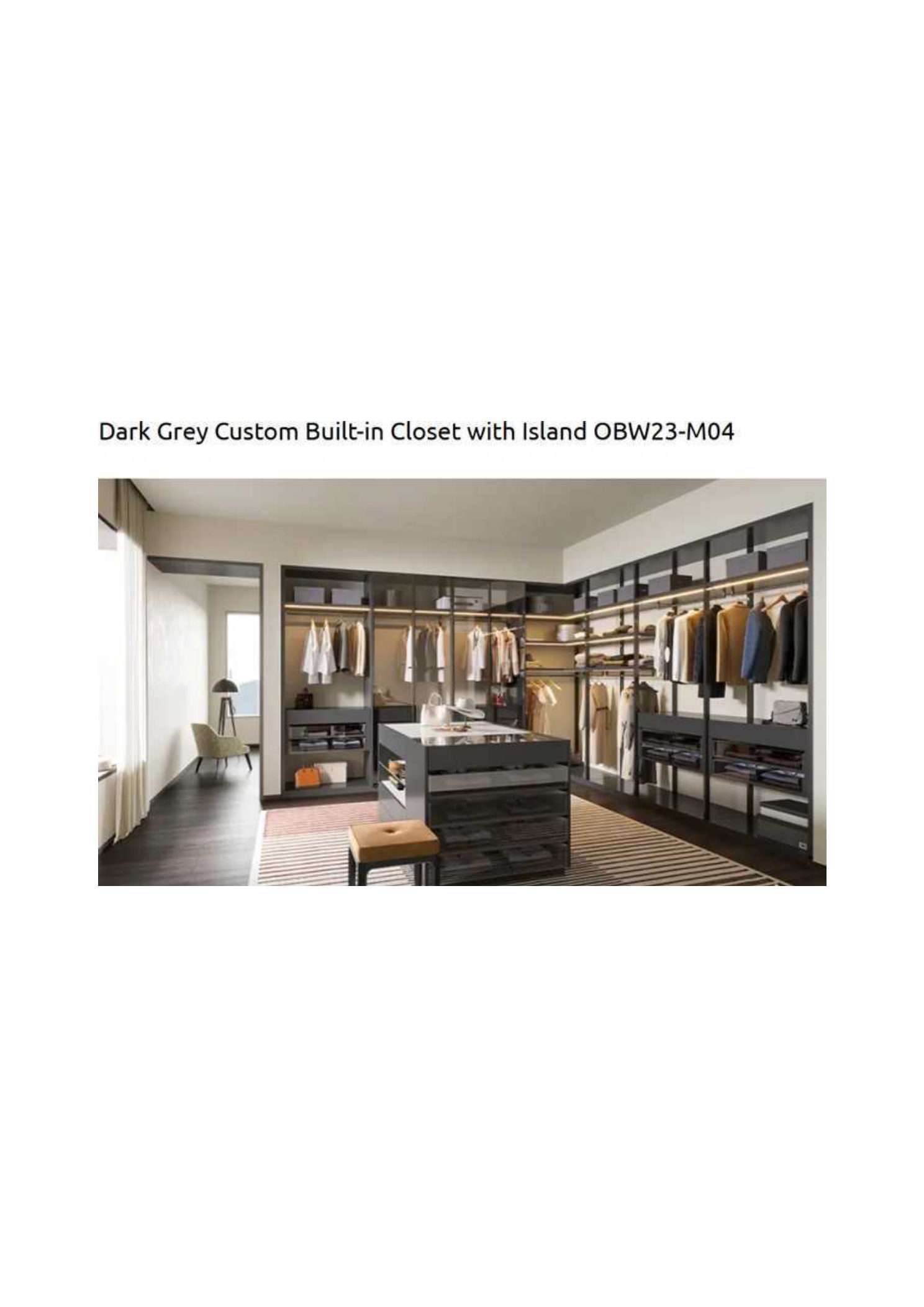 Dark Grey Custom Built-in Closet with Island OBW23-M04