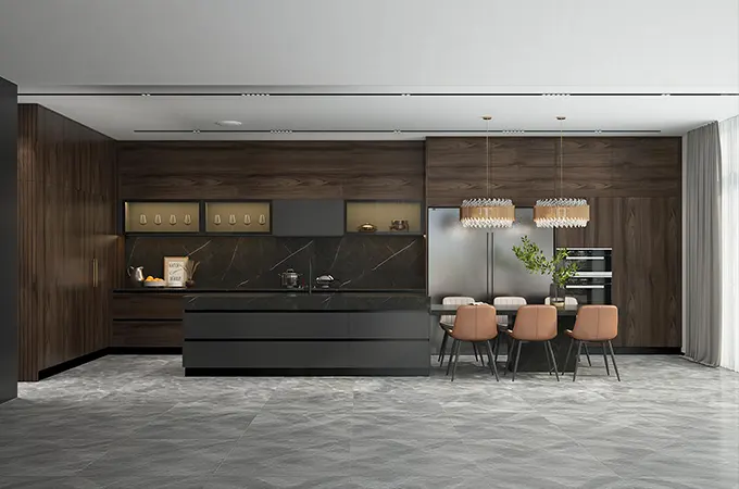 Luxury Walnut and Black Cabinetry Whole-House Project in the Bahamas