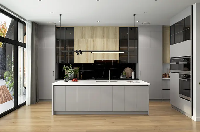 Modern Grey and Natural Wood Custom Cabinetry Project in Mississauga, Canada