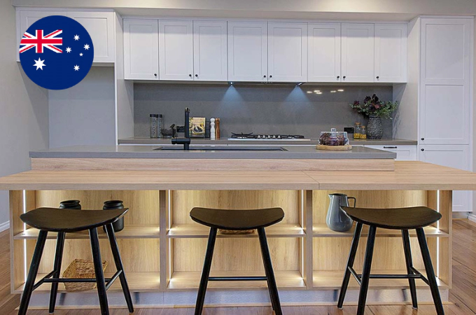 Modern White and Wooden Custom Cabinetry Villa Project in Perth, Australia