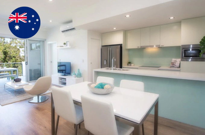 White Minimalist Kitchen Project in Gold Coast, Australia